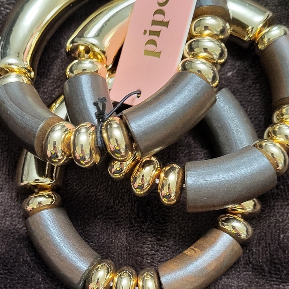 Piper K Set Of 3 Gold and Brown Statement Bracelet with Spherical Embellishments - Picture 8 of 13